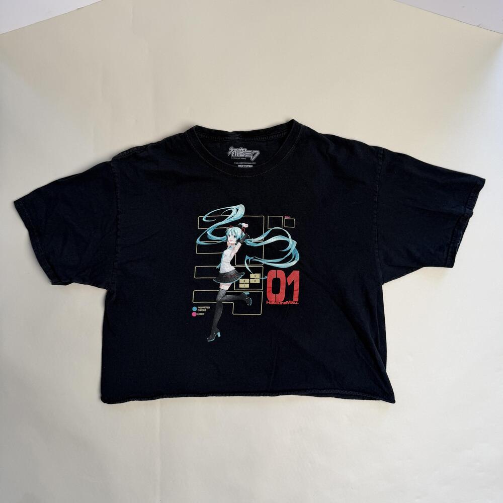 Hatsune Miku Shirt Mens Large Black Cropped Graphic Anime Tee Vocaloid